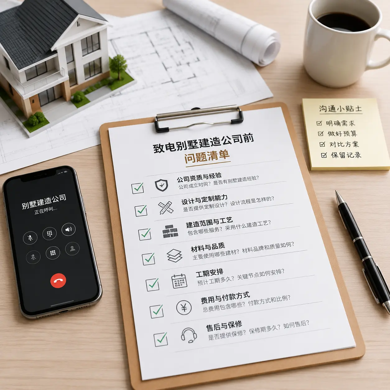 在晴隆拨打别墅建造公司电话前的准备工作